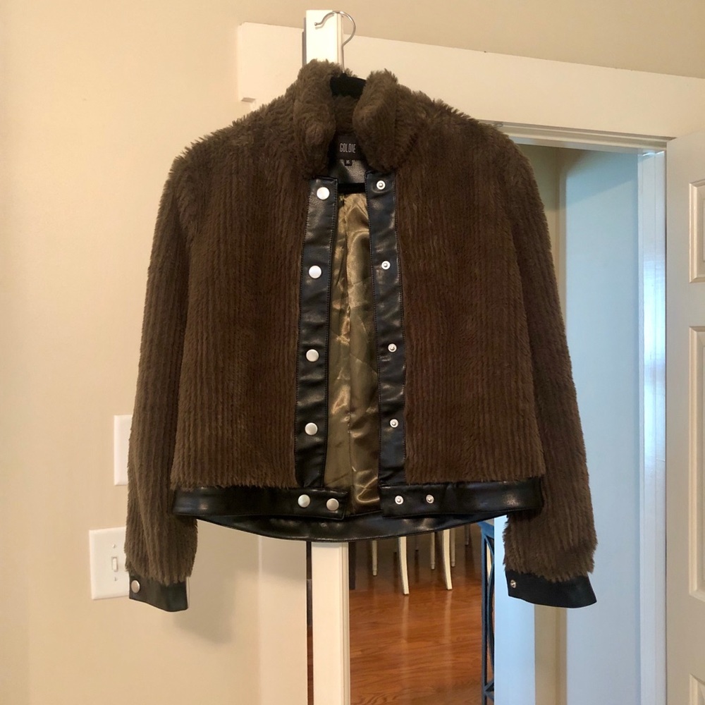 Goldie Faux Fur Leather Trimmed Bomber Jacket